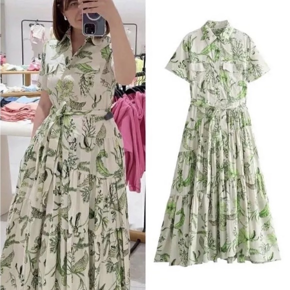 Zara belted green floral maxi dress - Picture 2 of 6